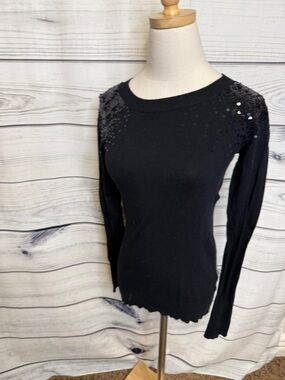 Express Black Long-Sleeve Sweater, gems in the shoulder